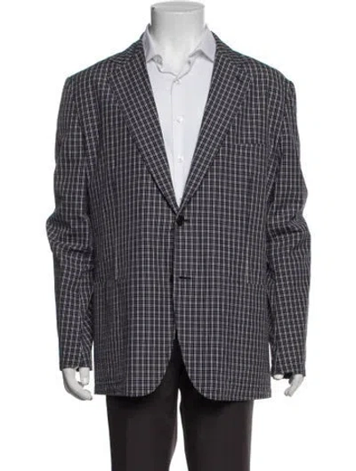 Pre-owned Hermes Plaid Print Blazer In Blue
