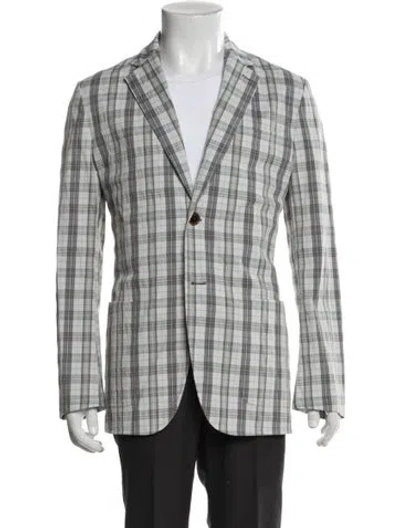 Pre-owned Hermes Plaid Print Blazer In Gray