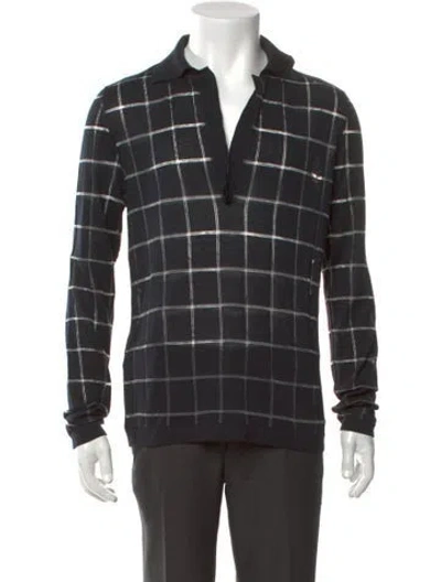 Pre-owned Hermes Plaid Print Collar Cardigan In Blue
