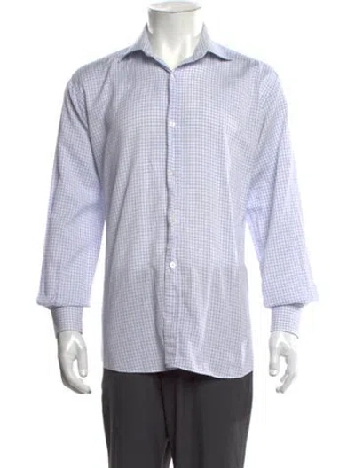 Pre-owned Hermes Plaid Print Long Sleeve Dress Shirt In White