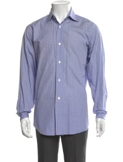 Pre-owned Hermes Plaid Print Long Sleeve Shirt In Blue