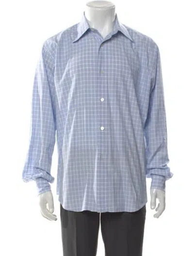Pre-owned Hermes Plaid Print Long Sleeve Shirt In Blue