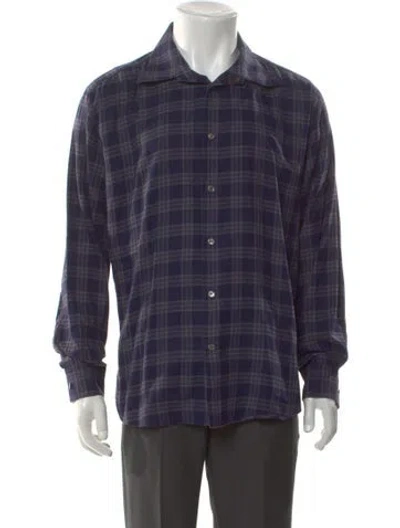 Pre-owned Hermes Plaid Print Long Sleeve Shirt In Blue