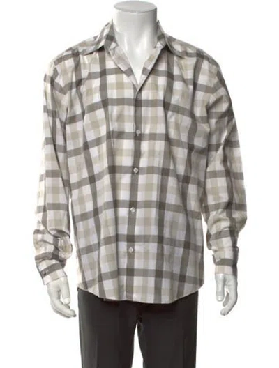 Pre-owned Hermes Plaid Print Long Sleeve Shirt In Grey
