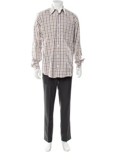 Pre-owned Hermes Plaid Print Long Sleeve Shirt In Neutral