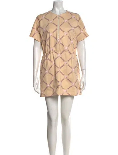 Pre-owned Hermes Plaid Print Mini Dress In Neutral