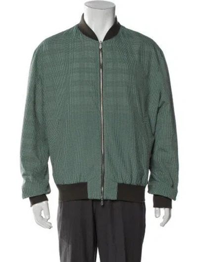 Pre-owned Hermes Plaid Print Mock Neck Cardigan In Green