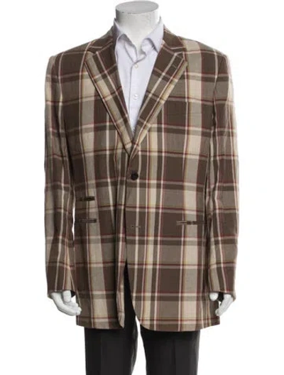 Pre-owned Hermes Plaid Print Peacoat In Brown
