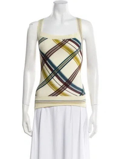 Pre-owned Hermes Plaid Print Square Neckline Top In Neutral