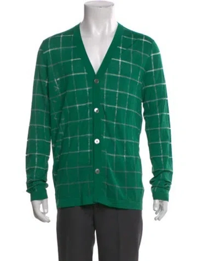 Pre-owned Hermes Plaid Print V-neck Cardigan In Green