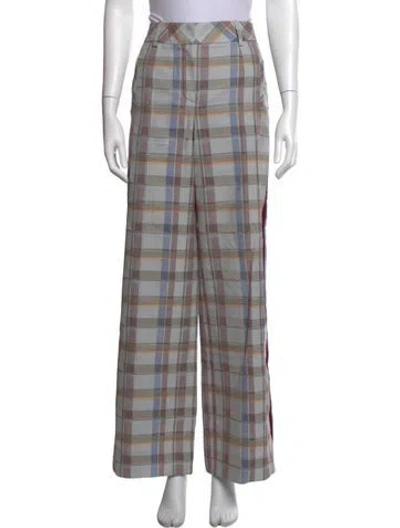 Pre-owned Hermes Plaid Print Wide Leg Pants In Blue