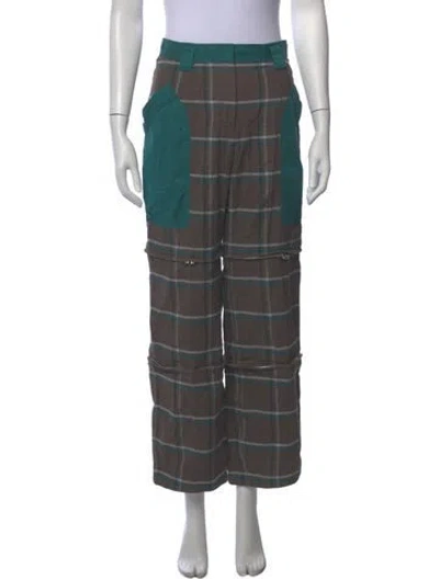 Pre-owned Hermes Plaid Print Wide Leg Pants In Gray