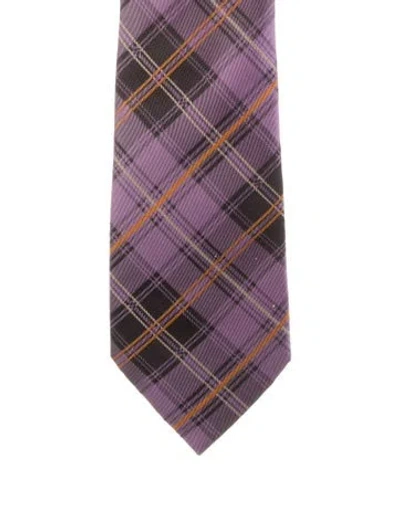 Pre-owned Hermes Plaid Silk Tie In Purple