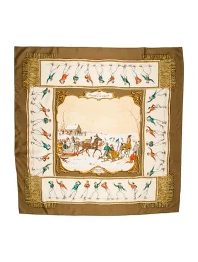 Pre-owned Hermes Plaisirs Du Froid Silk Scarf In Brown