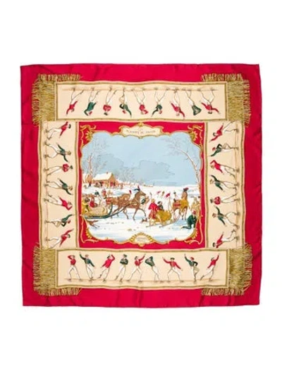 Pre-owned Hermes Plaisirs Du Froid Silk Scarf In Red