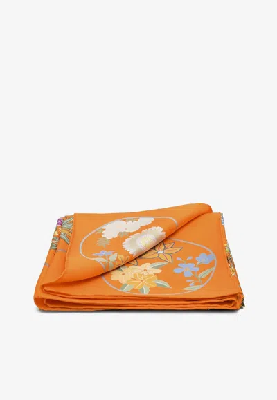 Hermes Planifleurs Silk Scarf In Orange