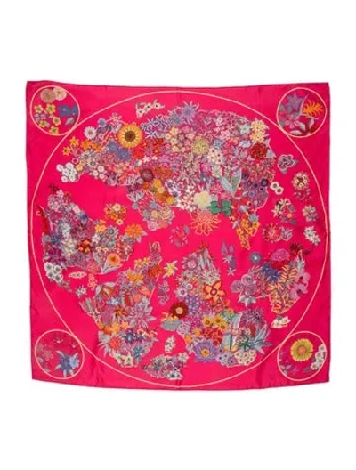 Pre-owned Hermes Planifleurs Silk Scarf In Pink