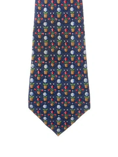Pre-owned Hermes Plant Pot Patterned Neck Tie In Multi