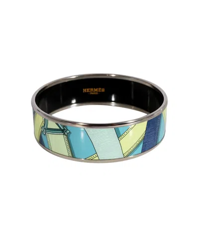 Hermes Hermès Plated Cavalcadour Turquoise Wide Enamel Bangle (59mm) In Green