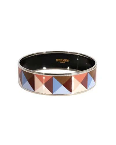 Hermes Hermès Plated Clous En Trompe L'oeil Wide Enamel Bangle (62mm) In Black