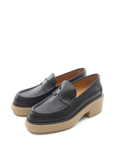 Pre-owned Hermes Platform Leather Loafers In Black