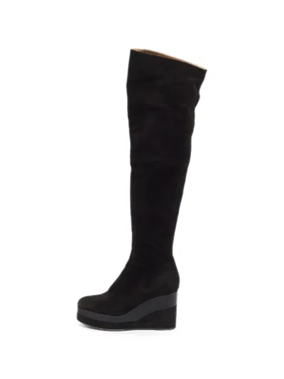 Pre-owned Hermes Platform Wedge Knee-high Boots In Black