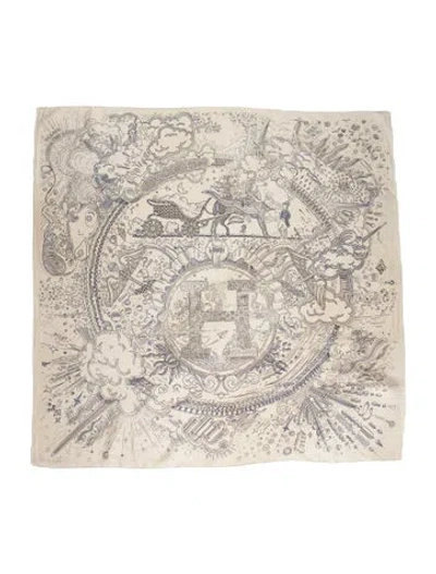 Pre-owned Hermes Please Hold The Line Silk Scarf In Neutral
