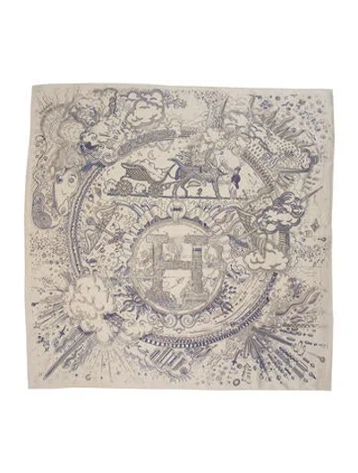 Pre-owned Hermes Please Hold The Line Silk Scarf W/ Tags In Neutrals