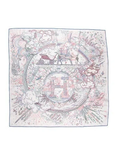 Pre-owned Hermes Please Hold The Line Silk Scarf In White