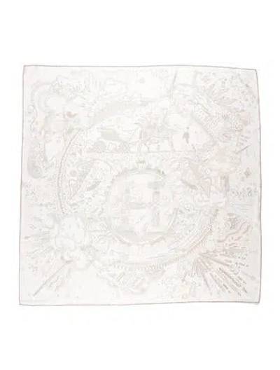 Pre-owned Hermes Please Hold The Line Silk Scarf In White