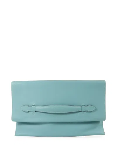 Pre-owned Hermes Pliplat Evercolor Clutch Bag In Blue