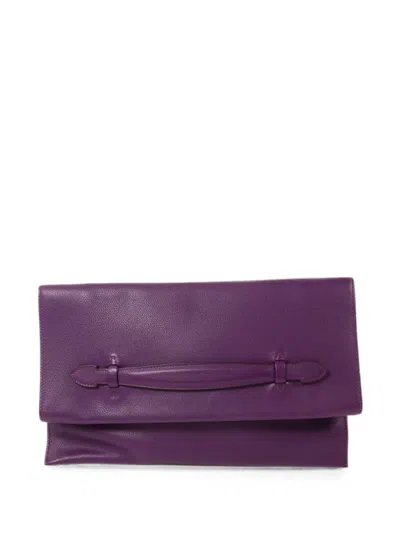 Pre-owned Hermes Plitplat Leather Clutch Bag In Purple