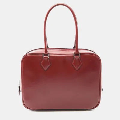 Pre-owned Hermes Plume 28 Rouge H Box Calf Leather Handbag In Red