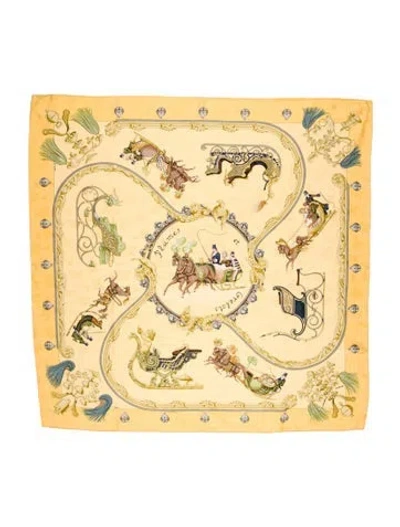 Pre-owned Hermes Plumes Et Grelots Jacquard Scarf In Neutrals