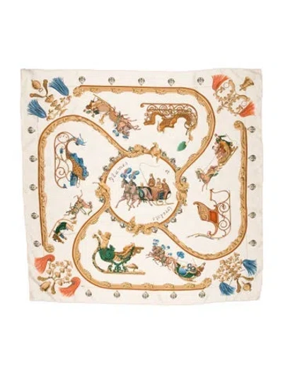 Pre-owned Hermes Plumes Et Grelots Silk Scarf In Neutrals
