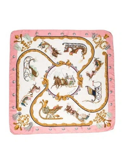 Pre-owned Hermes Plumes Et Grelots Silk Scarf In Pink