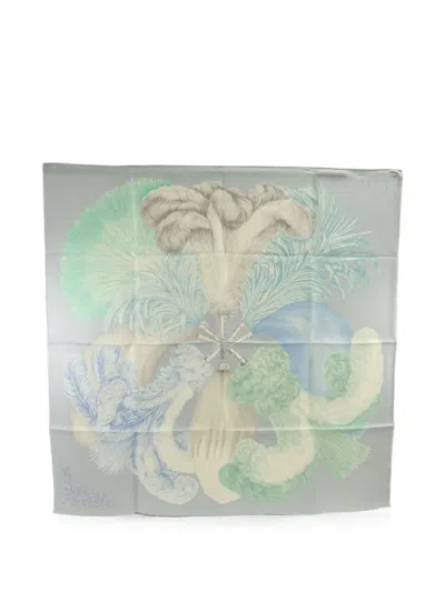 Pre-owned Hermes Plumes Et Panaches Scarf In Blue