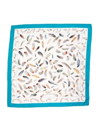 Pre-owned Hermes Plumes Silk Scarf In Blue