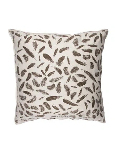 Pre-owned Hermes Plumes Silk Throw Pillow In Gray
