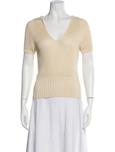 Pre-owned Hermes Plunge Neckline Sweater In Neutral
