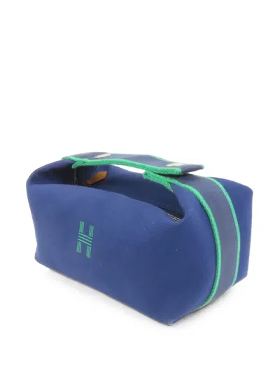 Pre-owned Hermes Pm Bride A Brac Canvas Wash Bag In Blue