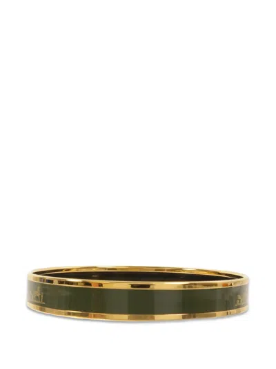 Pre-owned Hermes Pm Caleche Enamel Bangle In Green