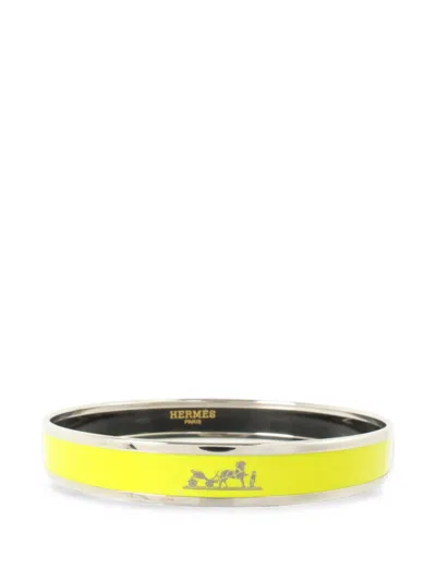Pre-owned Hermes Pm Caleche Enamel Bangle In Silver