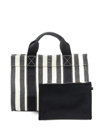 Pre-owned Hermes Pm Cannes Striped Tote Bag In White
