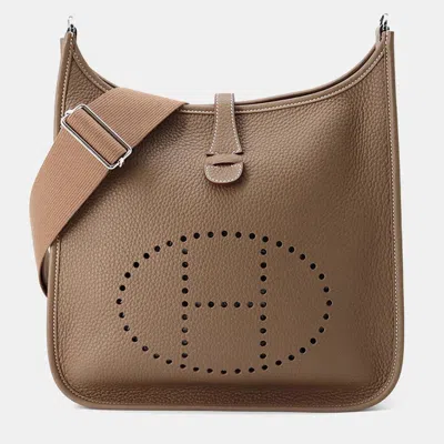 Pre-owned Hermes Pm Evelyne 3 Etoupe Taurillon Clemence Bag In Brown