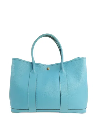 Pre-owned Hermes Pm Garden Party Leather Tote Bag In Blue