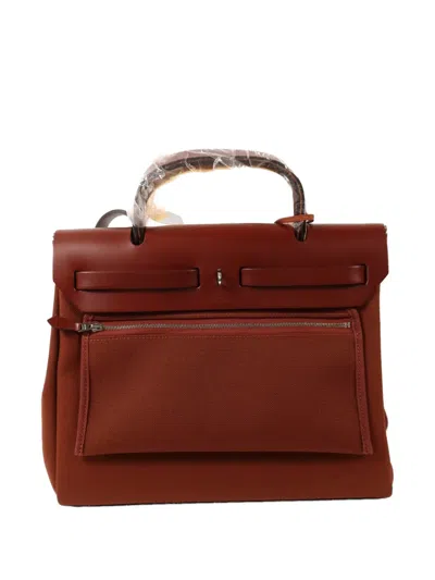 Pre-owned Hermes Pm Herbag Canvas Bag In Brown