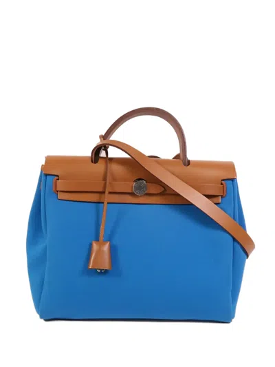 Pre-owned Hermes Pm Herbag Canvas Tote Bag In Blue