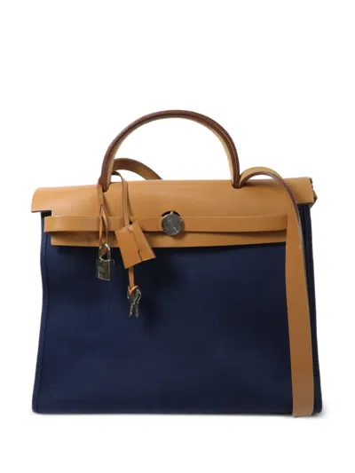 Pre-owned Hermes Pm Herbag Canvas Tote Bag In Blue