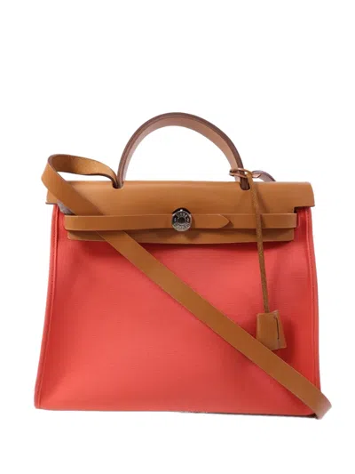 Pre-owned Hermes Pm Herbag Canvas Tote Bag In Orange